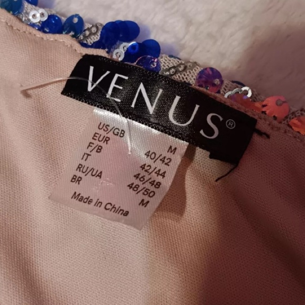 Venus sequined One-Shoulder long sleeve Top - Blue multi color Sz M - Picture 10 of 10